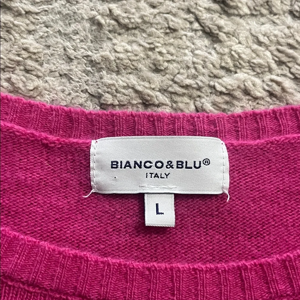 Bianco & Blu Fuchsia Pink Italian Crewneck Cashmere Wool Boxy Sweater Large